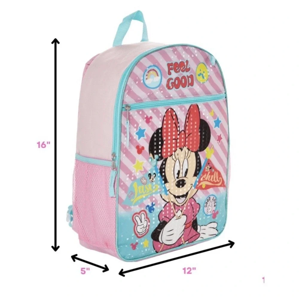 Disney Minnie Mouse Kids 16 inch Backpack Pink Blue Feel Good Reflective School‎
